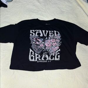 Black Graphic Crop Top with Butterfly Design